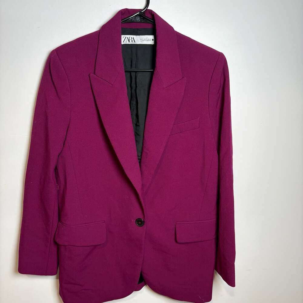 Zara Women Magenta Pink Single Button Blazer Jacket Size S